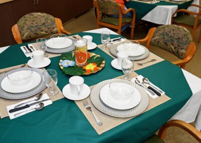 Dining area table with beautiful table setting